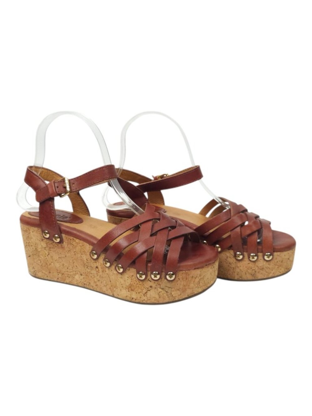 Bussola Mansfield Mavis Cork Wedge Sandals Platform EU 37 US 6 Brown Leather - Picture 12 of 16